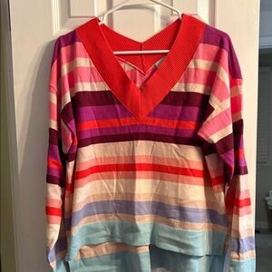 CAbi Colorful Striped V-Neck Sweater